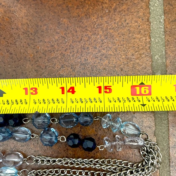 Navy, Light Blue, Clear Beaded Silver 16” Necklace - Picture 2 of 3